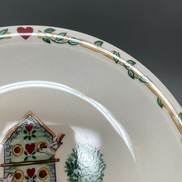 Thomson Pottery Salad Plates Birdhouse Birds Heart Vine Border 7 5/8" Lot of 4 - Picture 11 of 11